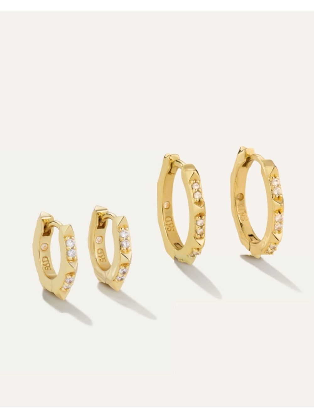 Stella & Dot Gold Crystal Pavé hoops and mini Hoop set Earrings - Picture 3 of 5